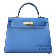 Hermes Kelly 28 Handbag R2 Blue Agate Epsom GHW