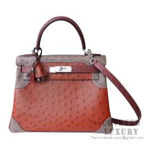 Hermes Kelly 28 Handbag Gold And Rouge H And Mousse Togo And Swift Ghillies SHW