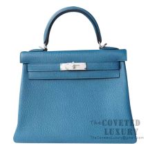 Hermes Kelly 28 Handbag 7W Blue Izmir Togo SHW