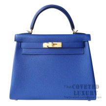 Hermes Kelly 28 Handbag I7 Blue Zellige Togo GHW