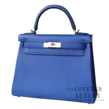 Hermes Kelly 28 Handbag I7 Blue Zellige Togo SHW