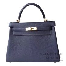 Hermes Kelly 28 Handbag M3 Blue Encre Togo GHW