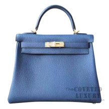 Hermes Kelly 28 Handbag S7 Blue De Galice Togo GHW
