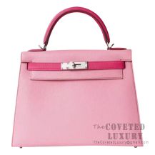 Hermes Kelly 28 Handbag 5P Pink And 5J Fuschia Pink Chevere SHW