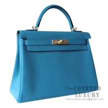 Hermes Kelly 32 Bag 7B Turquoise Blue Togo GHW