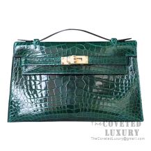 Hermes Mini Kelly I Bag CC67 Vert Fonce Shiny Alligator GHW