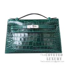 Hermes Mini Kelly I Bag CC67 Vert Fonce Shiny Alligator SHW