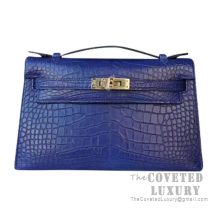Hermes Mini Kelly I Bag CC73 Blue Saphir Shiny Alligator GHW