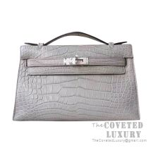 Hermes Mini Kelly I Bag CC80 Pearl Grey Matte Alligator SHW