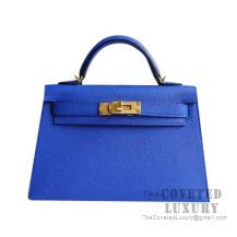 Hermes Mini Kelly II Bag I7 Blue Zellige Epsom GHW