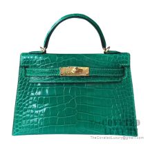 Hermes Mini Kelly II Bag 6Q Vert Emeraude Shiny Alligator GHW