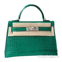 Hermes Mini Kelly II Bag 6Q Vert Emeraude Shiny Alligator SHW