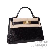 Hermes Mini Kelly II Bag 89 Noir Shiny Alligator GHW