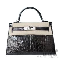 Hermes Mini Kelly II Bag 89 Noir Shiny Alligator SHW