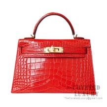 Hermes Mini Kelly II Bag CC95 Braise Shiny Alligator GHW