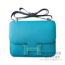 Hermes Constance 23 Bag 7F Blue Paon And 6U Menthe Epsom With Enamel Buckle