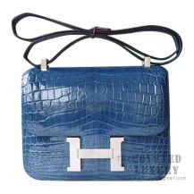 Hermes Constance 23 Bag 1P Blue Ocean Shiny Niloticus SHW