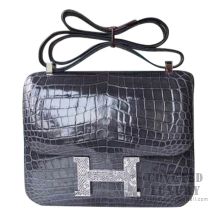 Hermes Constance 23 Bag CC88 Graphite Shiny Niloticus With Lizard Buckle