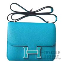 Hermes Mini Constance 18 Bag 7F Blue Paon And 6U Menthe Epsom With Enamel Buckle