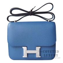 Hermes Mini Constance 18 Bag R2 Blue Agate And 4Z Gris Mouette Epsom SHW
