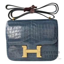 Hermes Mini Constance 18 Bag 1P Blue Ocean Shiny Niloticus GHW