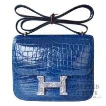 Hermes Mini Constance 18 Bag 1P Blue Ocean Shiny Niloticus With Lizard Buckle