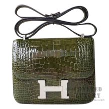 Hermes Mini Constance 18 Bag 6H Vert Veronese Shiny Alligator SHW