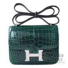 Hermes Mini Constance 18 Bag 6Q Vert Emeraude Shiny Alligator SHW