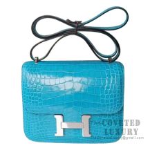 Hermes Mini Constance 18 Bag 7W Blue Izmir Shiny Alligator SHW