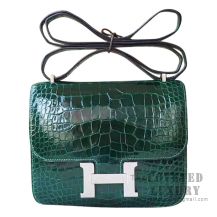 Hermes Mini Constance 18 Bag CC67 Vert Fonce Shiny Alligator SHW
