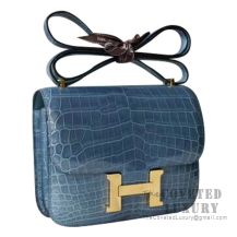 Hermes Mini Constance 18 Bag N7 Blue Tempete Shiny Niloticus GHW