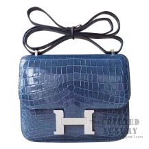 Hermes Mini Constance 18 Bag N7 Blue Tempete Shiny Niloticus SHW