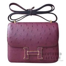 Hermes Mini Constance 18 CC55 Rouge H Ostrich With Ostrich Buckle