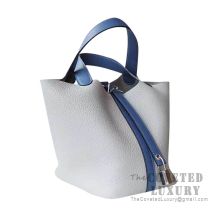 Hermes Picotin Lock 18 Bag 4Z Gris Mouette Clemence And R2 Blue Agate Swift SHW