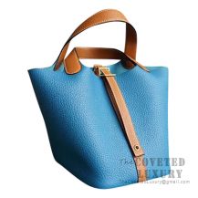 Hermes Picotin Lock 18 Bag 7W Blue Izmir And Ck37 Gold Clemence GHW