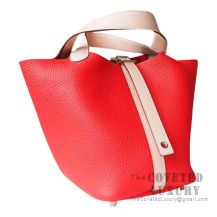 Hermes Picotin Lock 18 Bag S5 Rouge Tomate Clemence And P1 Rose Eglantine Swift SHW
