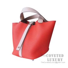 Hermes Picotin Lock 18 Bag S5 Rouge Tomate And P1 Rose Eglantine Clemence SHW