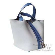 Hermes Picotin Lock 22 Bag 4Z Gris Mouette Clemence And R2 Blue Agate Swift SHW