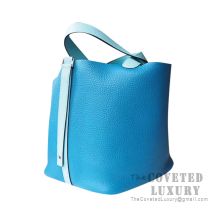 Hermes Picotin Lock 22 Bag 7W Blue Izmir And 3P Blue Atoll Clemence SHW
