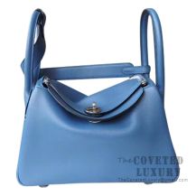 Hermes Lindy 30 Bag R2 Blue Agate And 4Z Gris Mouette Swift SHW
