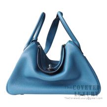 Hermes Lindy 30 Bag 7B Turquoise Blue Clemence SHW
