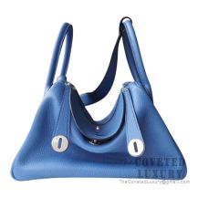 Hermes Lindy 30 Bag R2 Blue Agate And 4Z Gris Mouette Clemence SHW