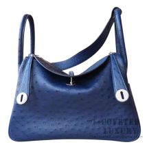 Hermes Lindy 30 Bag CC73 Blue Saphir Ostrich SHW
