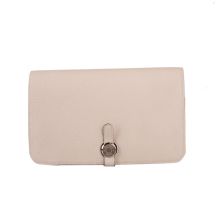 Front view of Hermes Dogon Long Passport Holder Milk White