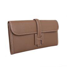 Front view of Hermes Jige CK81 wallet in elephant grey Epsom leather