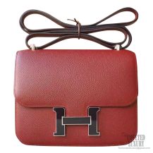 Hermes Mini Constance 18 Bag Rouge H Epsom Black Enamel PHW