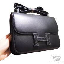 Hermes Constance 23 ck89 Noir Tadelakt Bag Lizard Buckle PHW