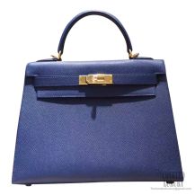 Hermes Kelly 28 Bag ck73 Blue Saphir Epsom GHW