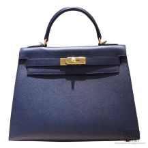 Hermes Kelly 28 Bag ck76 Blue Indigo Epsom GHW