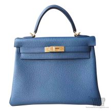 Hermes Kelly 28 Bag s7 Blue de Galice Togo GHW